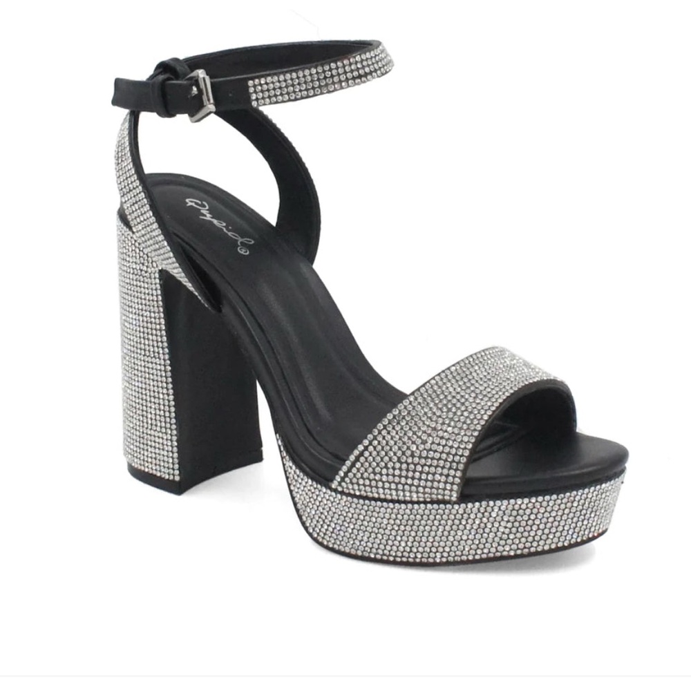 Elegant Black/Clear Rhinestone Women's Platform Heels